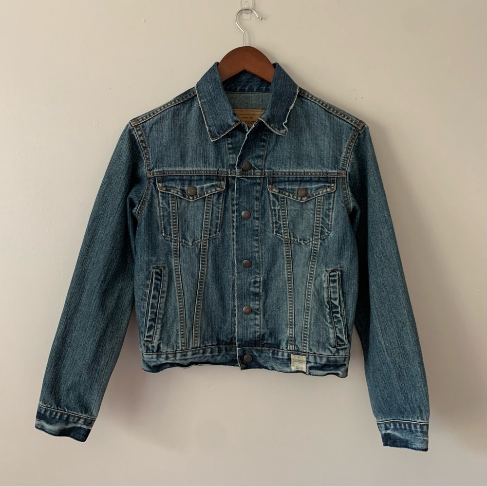 Abercrombie & Fitch Denim Button Up Trucker Jacket Size Large Vintage Blue Denim